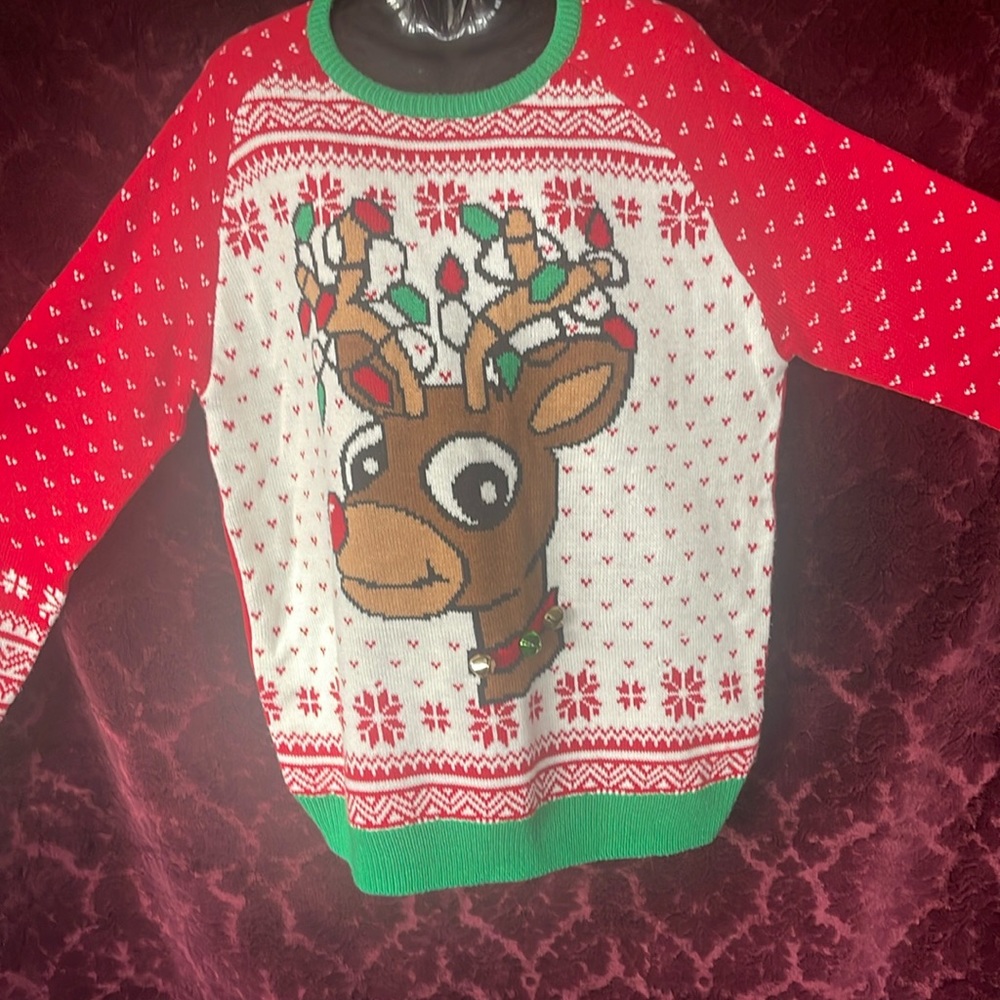 Urban Heritage Red and White Reindeer Crewneck Sweater
